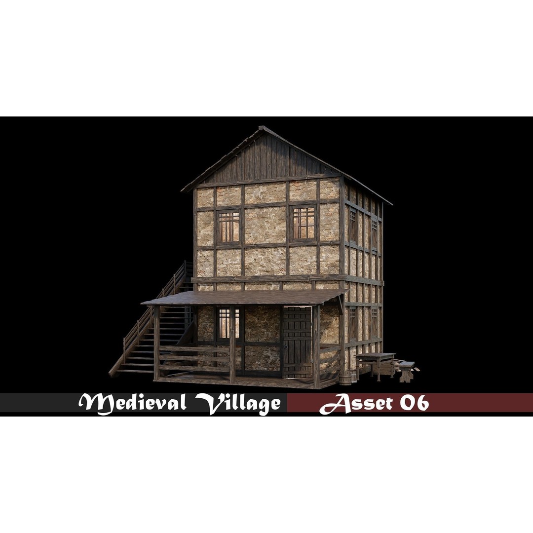 Medieval Village 3D Model – Game Ready Low Poly Collection with 4K Textures - View 12