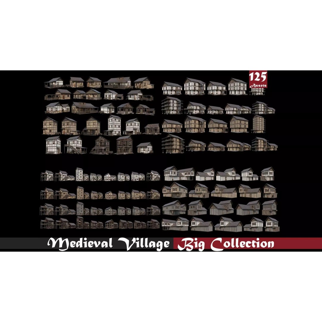 Medieval Village 3D Model – Game Ready Low Poly Collection with 4K Textures - View 2