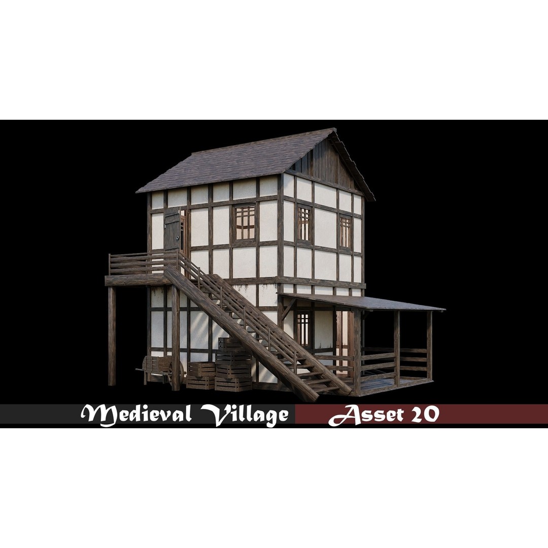 Medieval Village 3D Model – Game Ready Low Poly Collection with 4K Textures - View 26