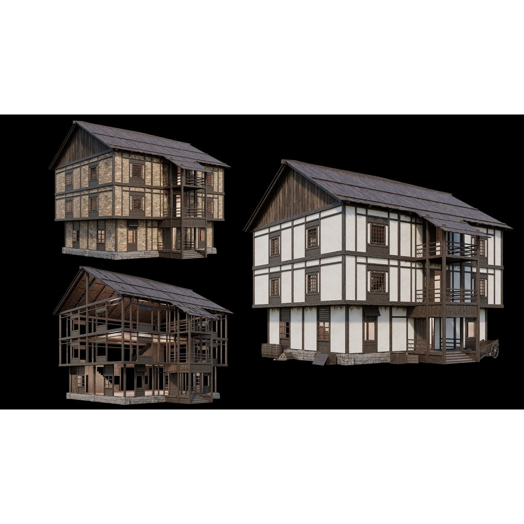 Medieval Village 3D Model – Game Ready Low Poly Collection with 4K Textures - View 34