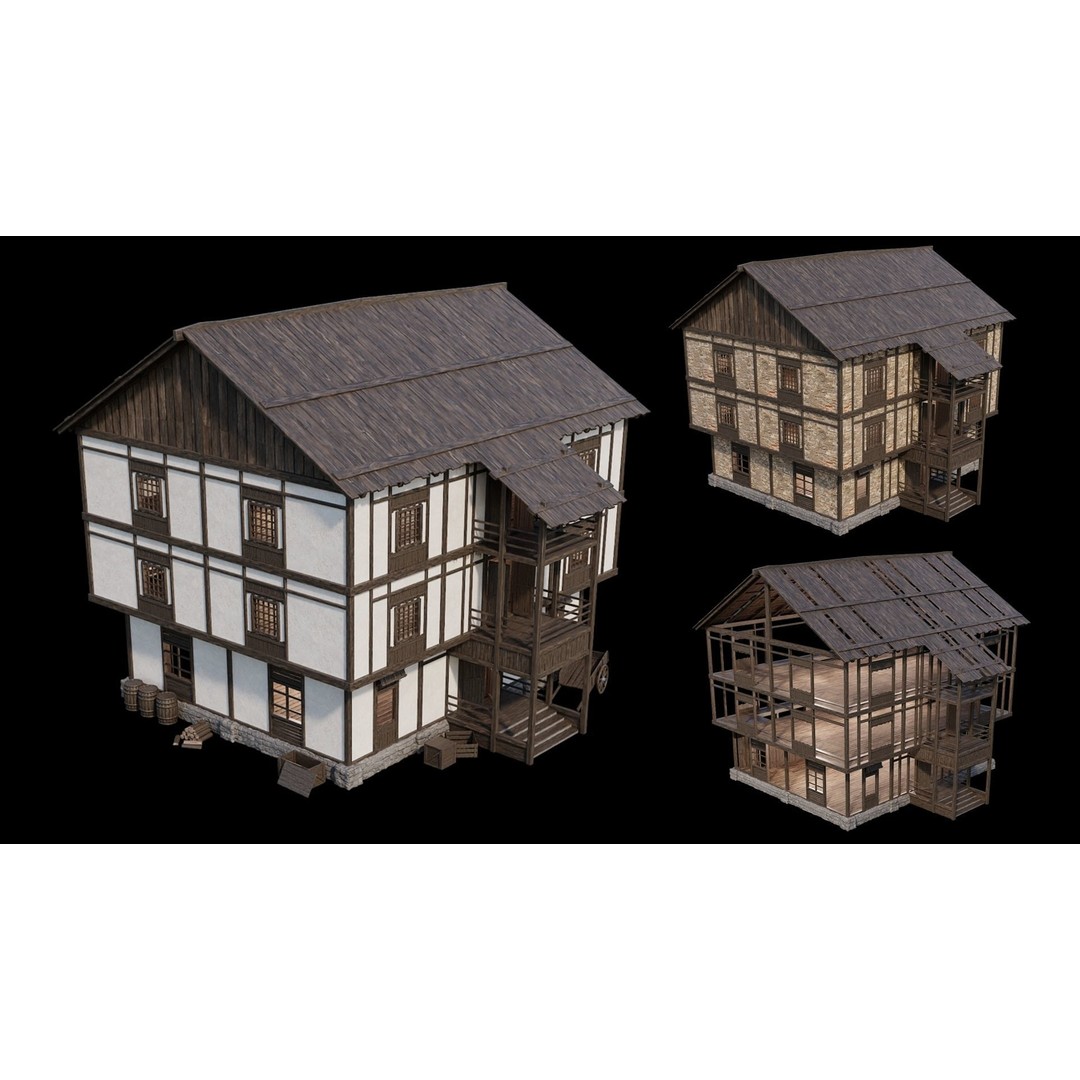 Medieval Village 3D Model – Game Ready Low Poly Collection with 4K Textures - View 35