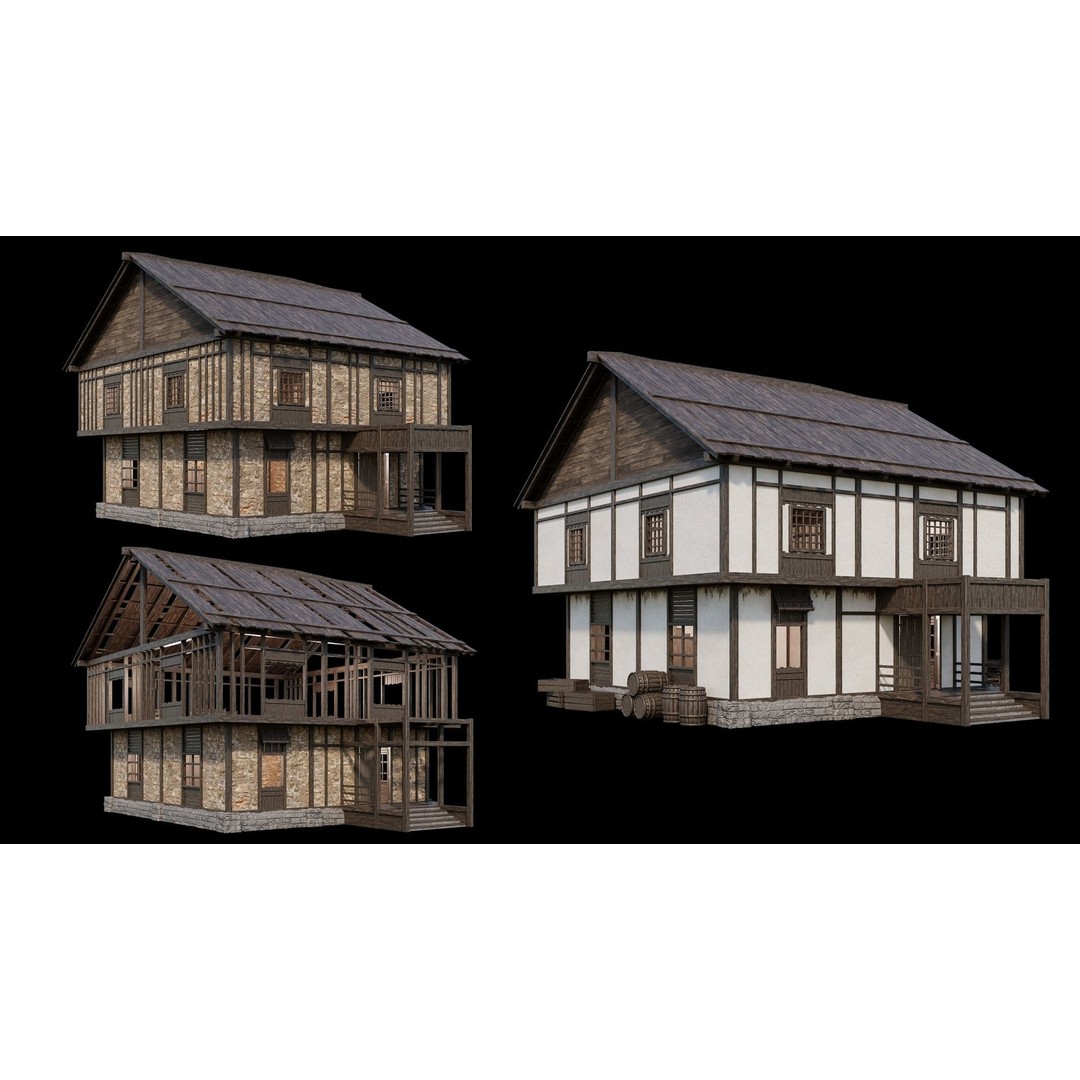 Medieval Village 3D Model – Game Ready Low Poly Collection with 4K Textures - View 36