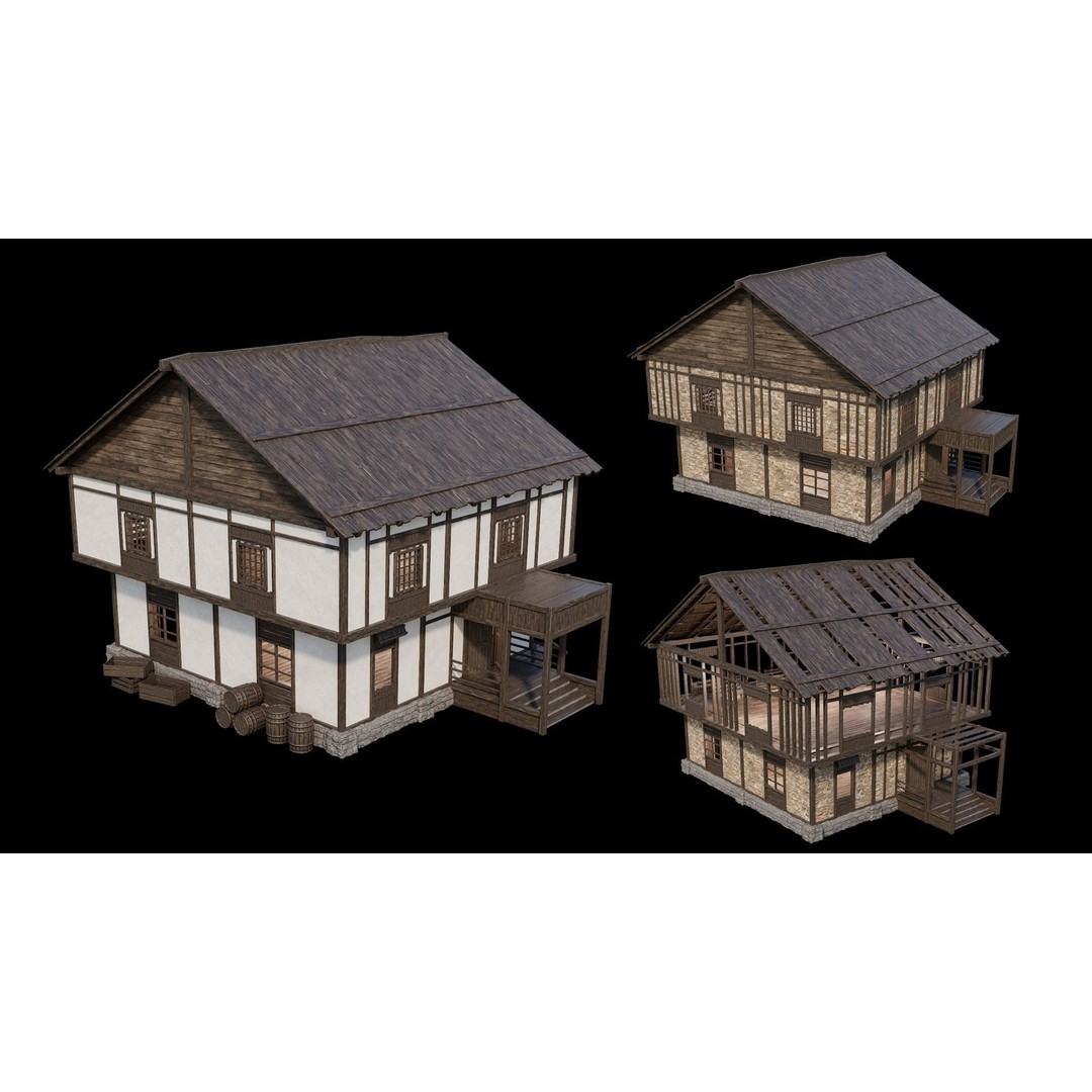 Medieval Village 3D Model – Game Ready Low Poly Collection with 4K Textures - View 37