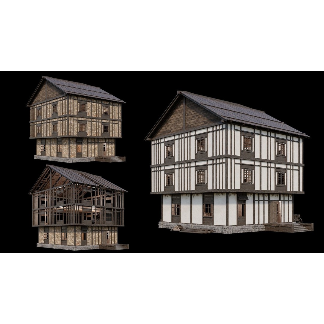 Medieval Village 3D Model – Game Ready Low Poly Collection with 4K Textures - View 38