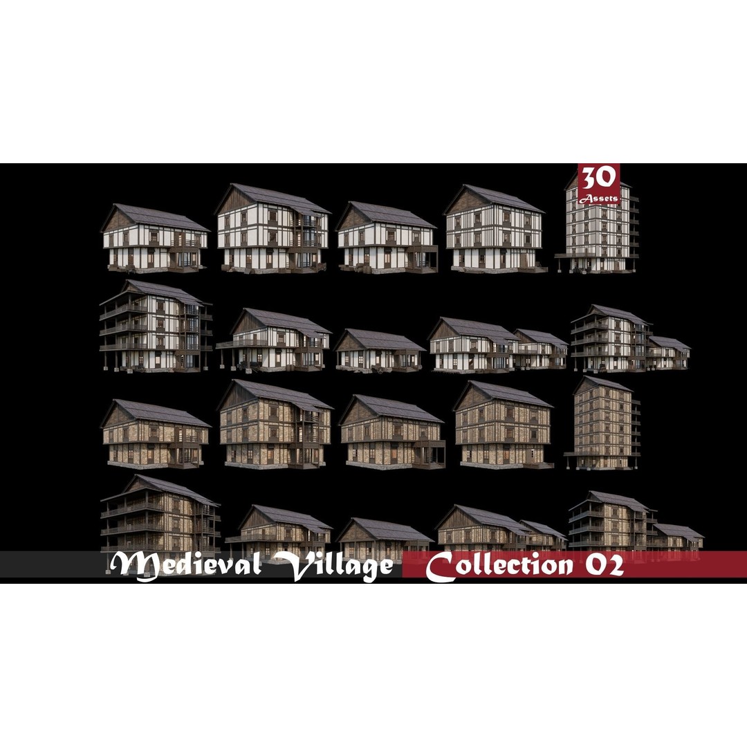 Medieval Village 3D Model – Game Ready Low Poly Collection with 4K Textures - View 4