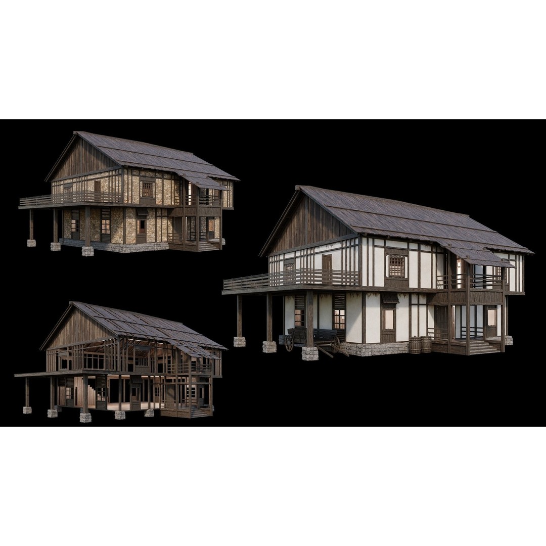 Medieval Village 3D Model – Game Ready Low Poly Collection with 4K Textures - View 44