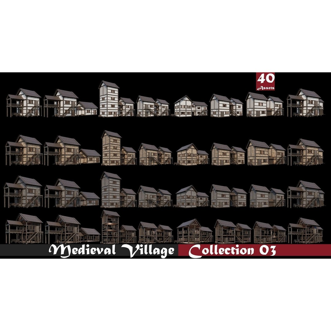 Medieval Village 3D Model – Game Ready Low Poly Collection with 4K Textures - View 5