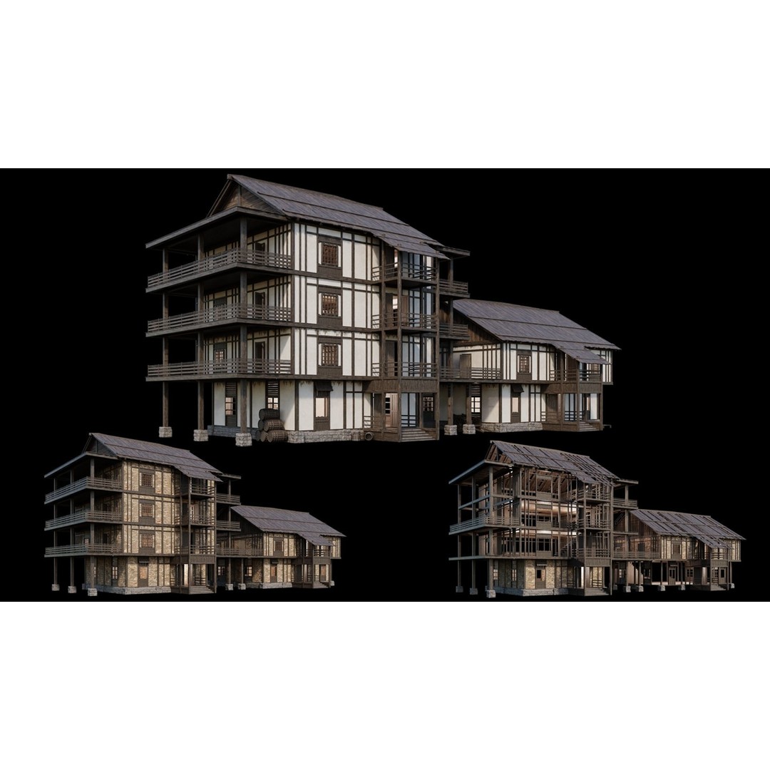 Medieval Village 3D Model – Game Ready Low Poly Collection with 4K Textures - View 50