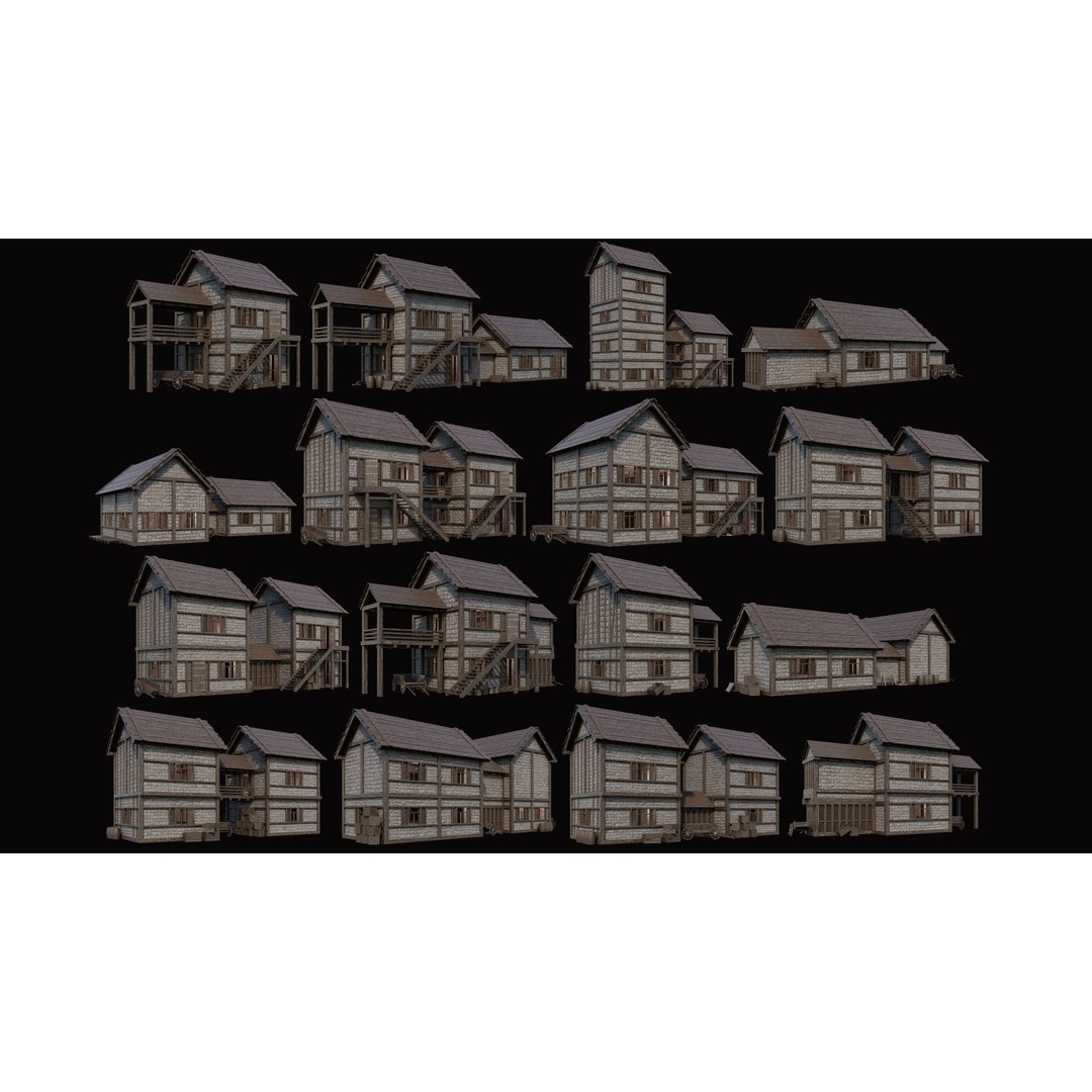 Medieval Village 3D Model – Game Ready Low Poly Collection with 4K Textures - View 52