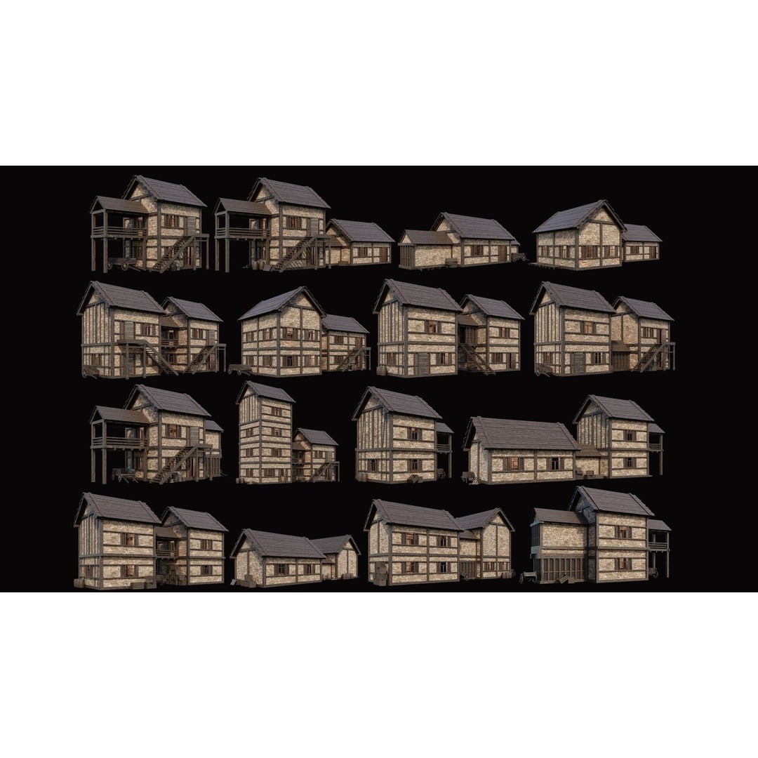 Medieval Village 3D Model – Game Ready Low Poly Collection with 4K Textures - View 53