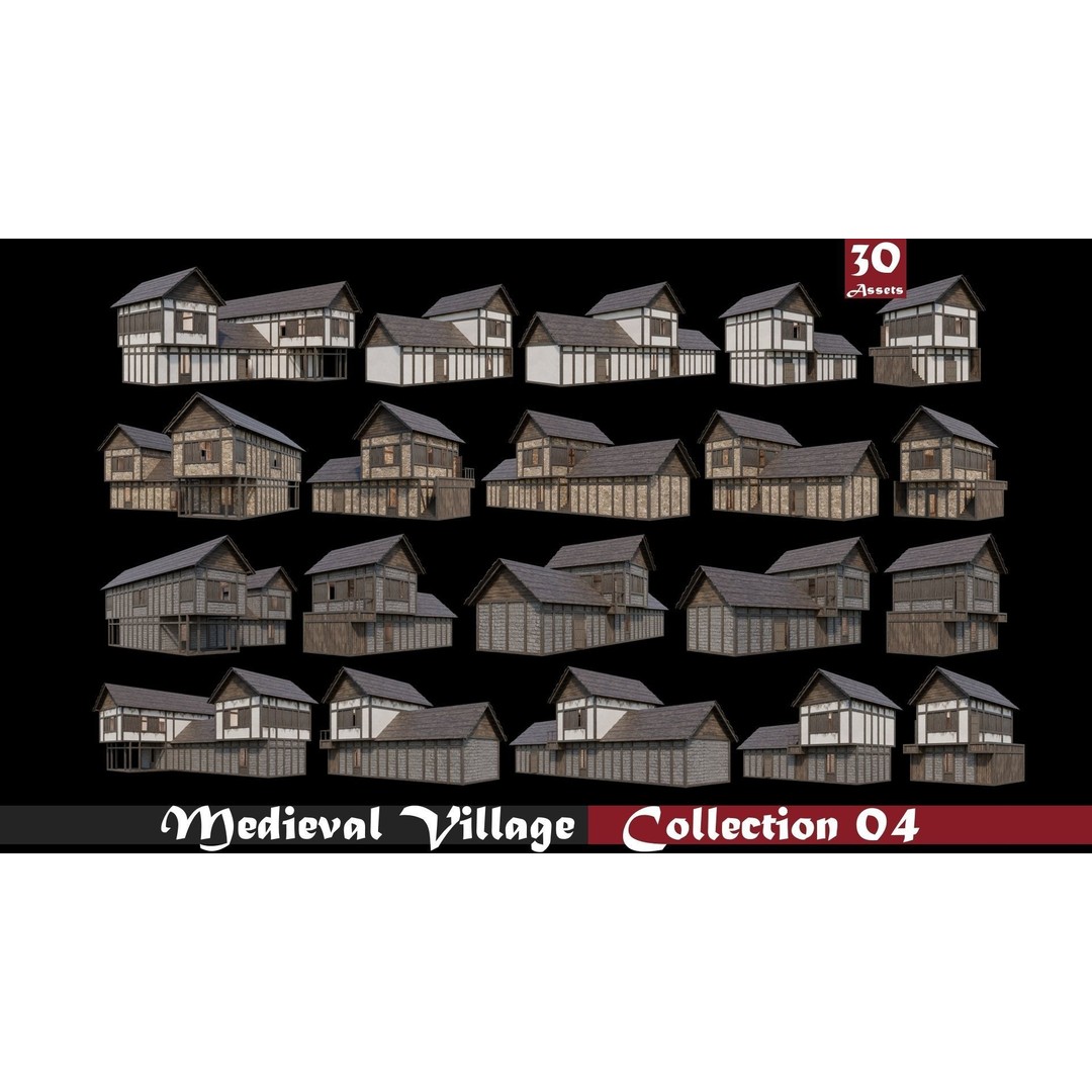 Medieval Village 3D Model – Game Ready Low Poly Collection with 4K Textures - View 6