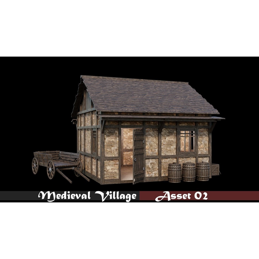 Medieval Village 3D Model – Game Ready Low Poly Collection with 4K Textures - View 8