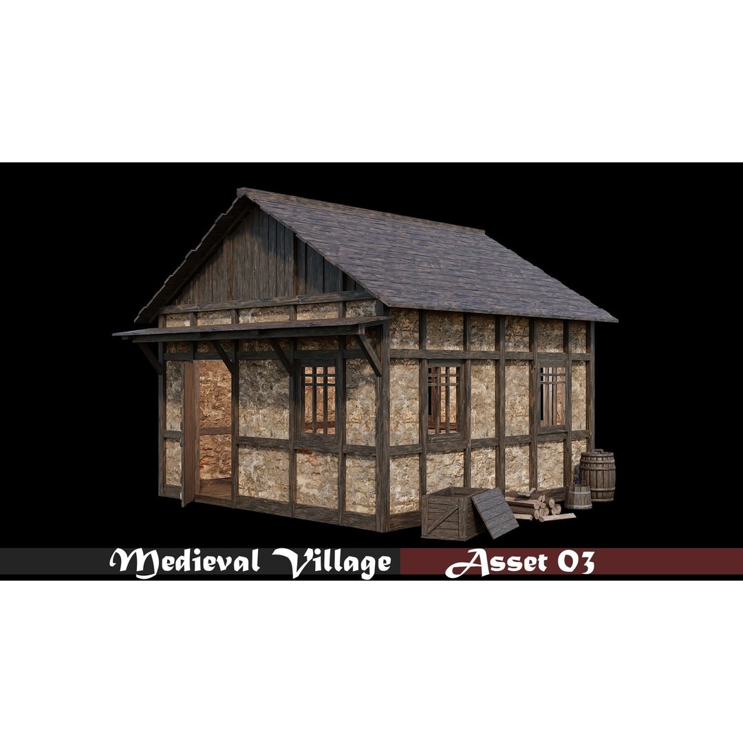Medieval Village 3D Model – Game Ready Low Poly Collection with 4K Textures - View 9