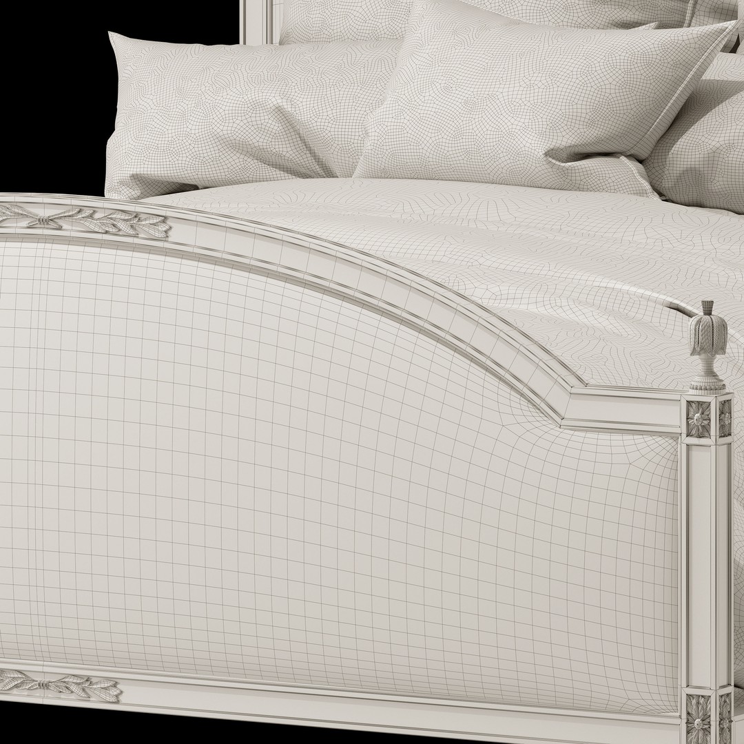 Dauphine Bed 3D Model – Classical Rococo Style, PBR Textures, FBX