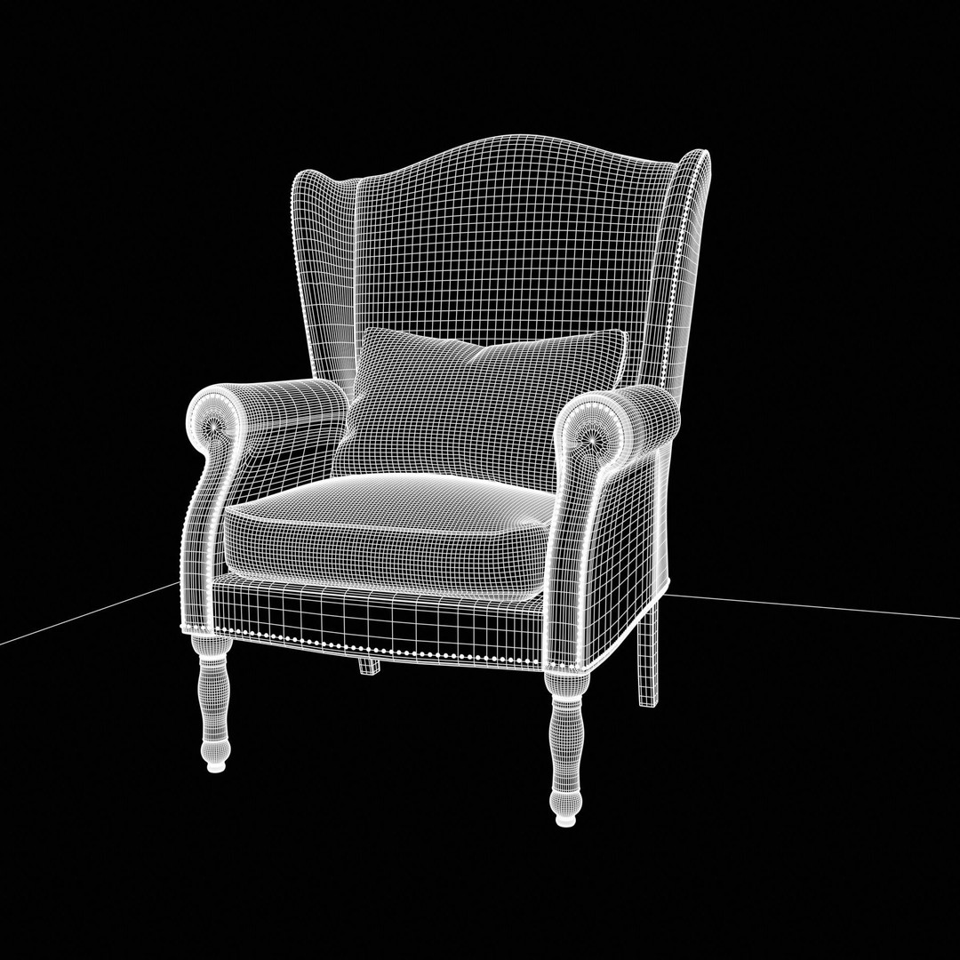 Wingback Chair 3D Model – Cozy Low Poly Farmhouse Furniture, FBX