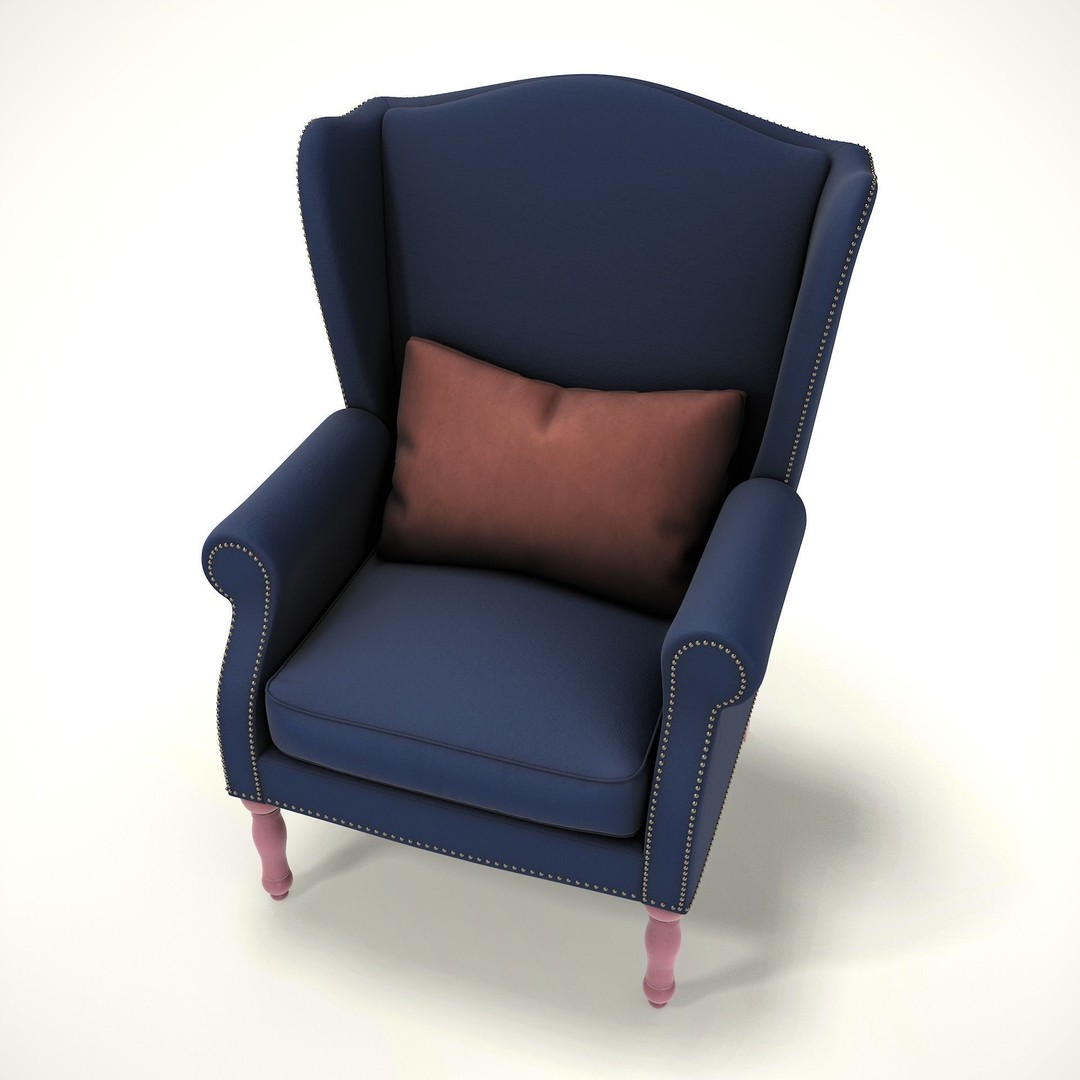 Wingback Chair 3D Model – Cozy Low Poly Farmhouse Furniture, FBX - View 10
