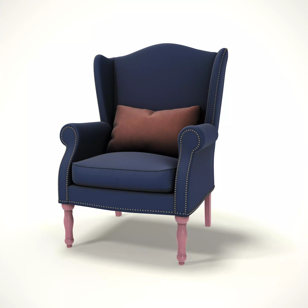 Wingback Chair 3D Model – Cozy Low Poly Farmhouse Furniture, FBX - View 2