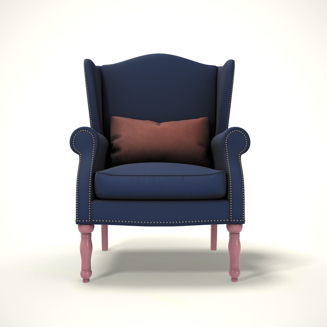 Wingback Chair 3D Model – Cozy Low Poly Farmhouse Furniture, FBX - View 3