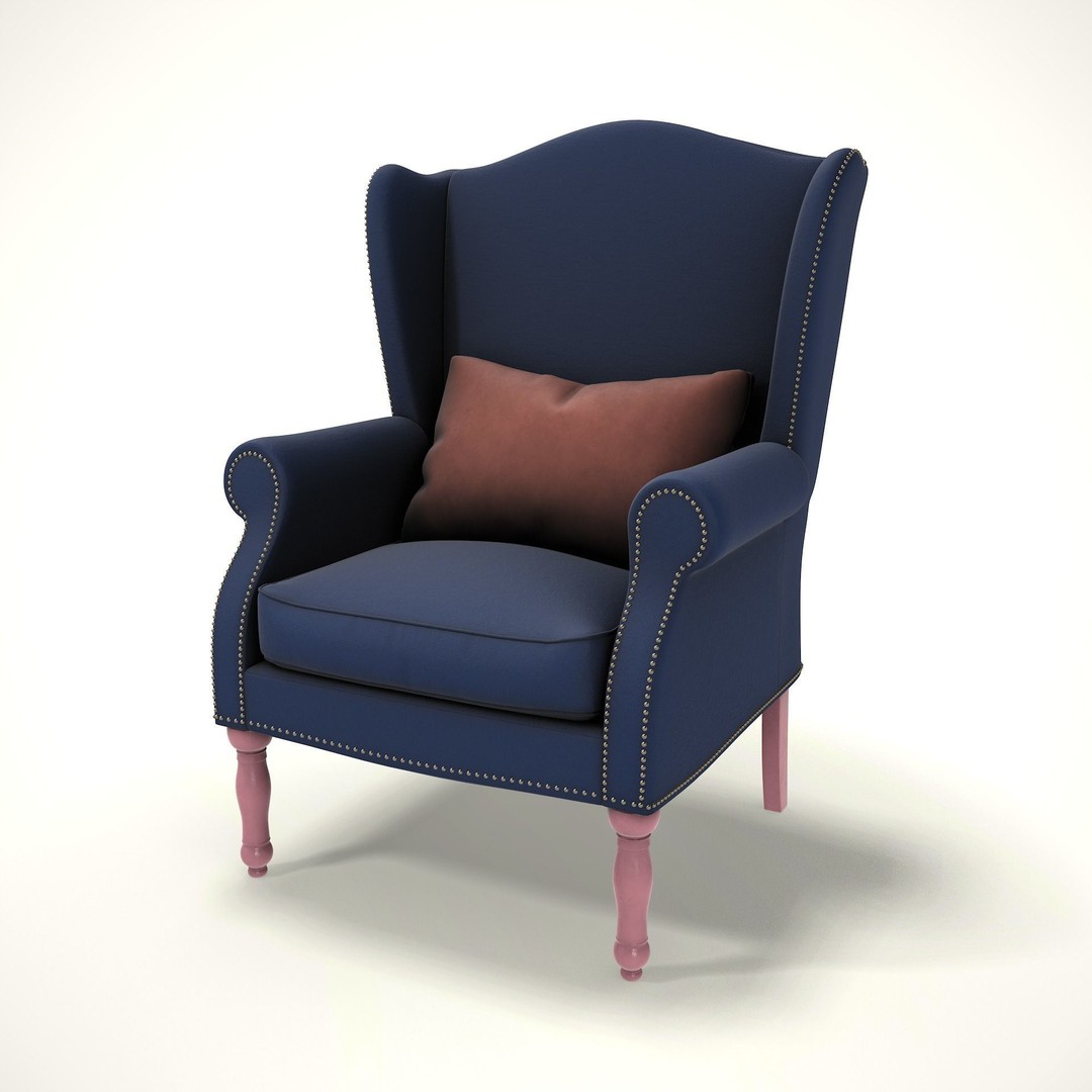 Wingback Chair 3D Model – Cozy Low Poly Farmhouse Furniture, FBX - View 4