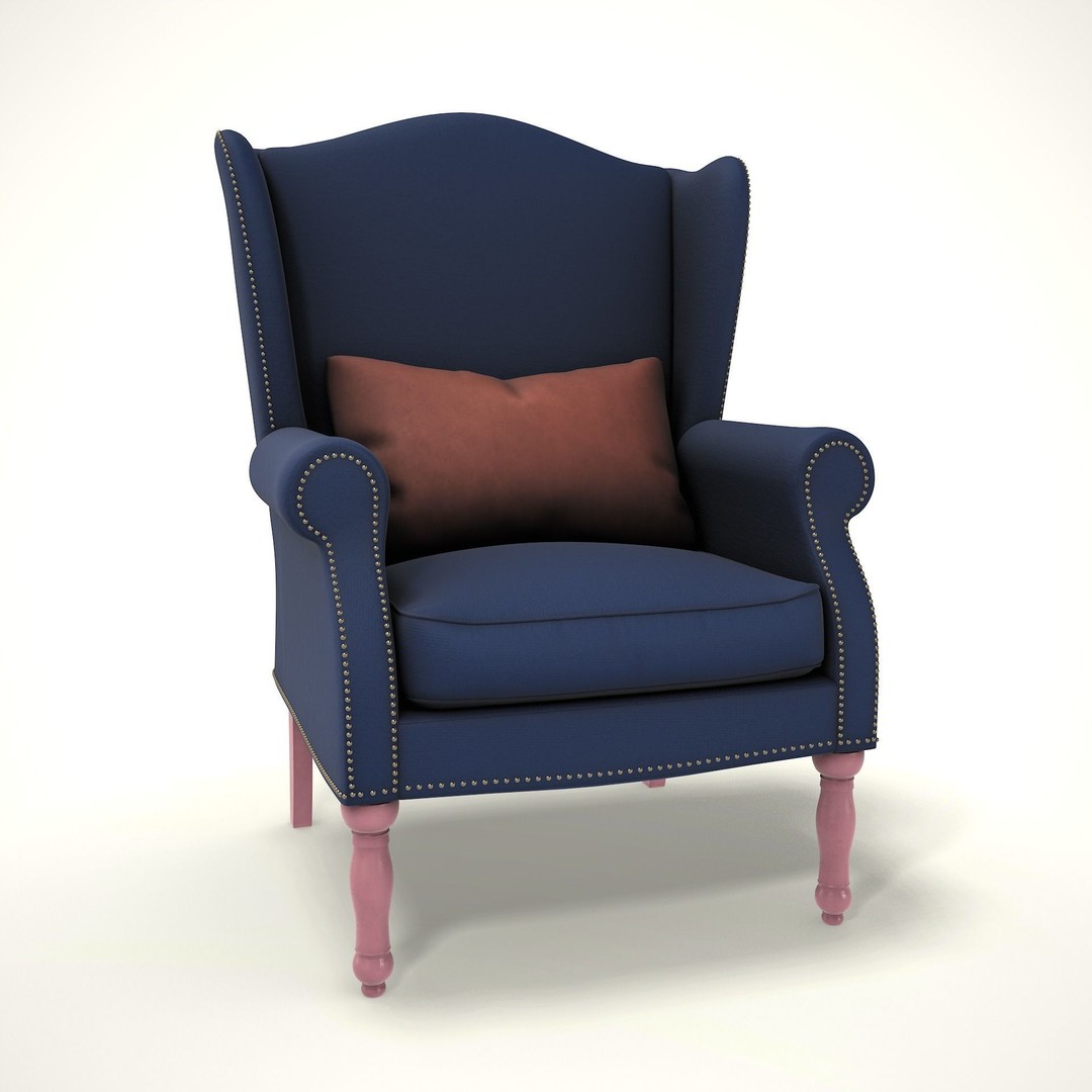 Wingback Chair 3D Model – Cozy Low Poly Farmhouse Furniture, FBX - View 5