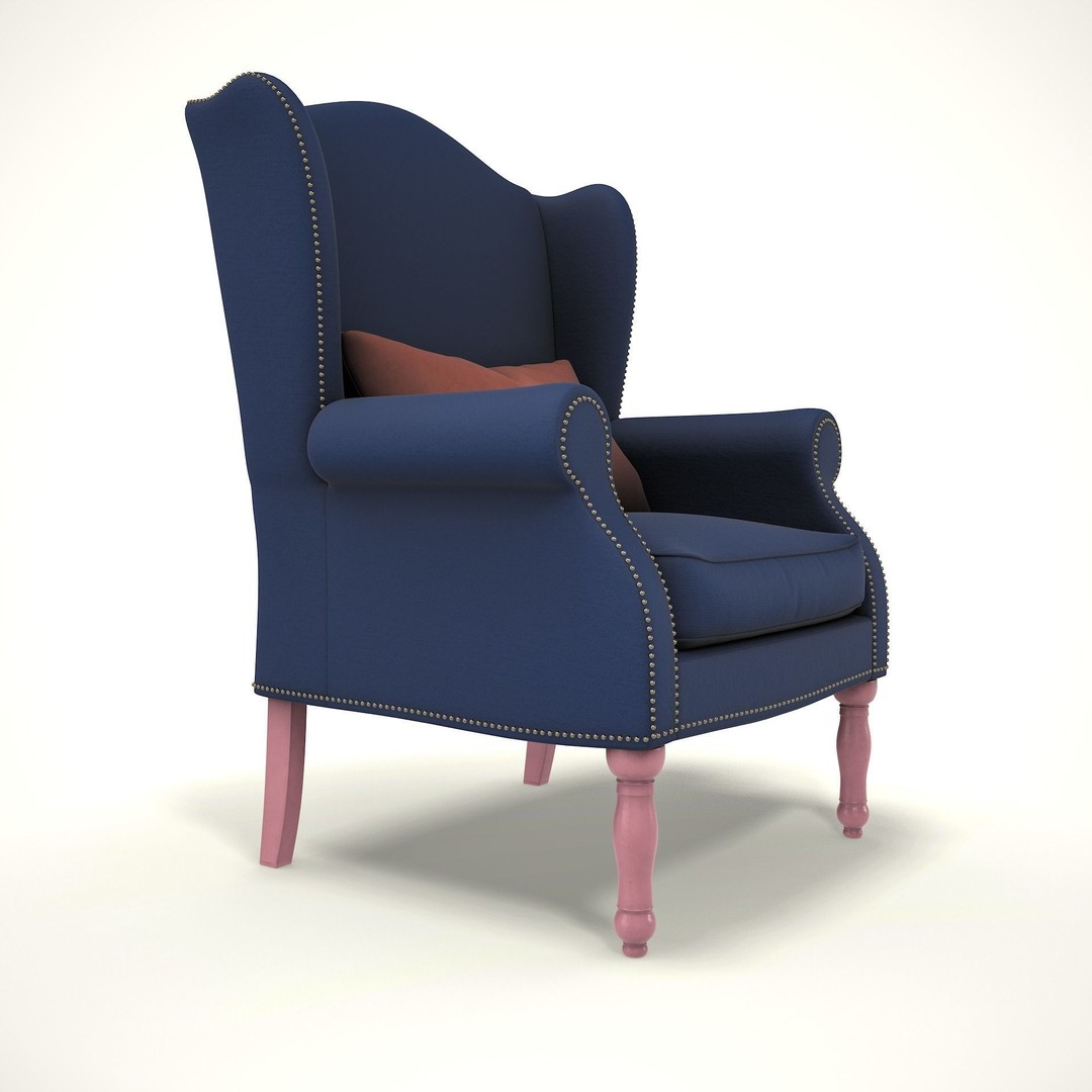 Wingback Chair 3D Model – Cozy Low Poly Farmhouse Furniture, FBX - View 6
