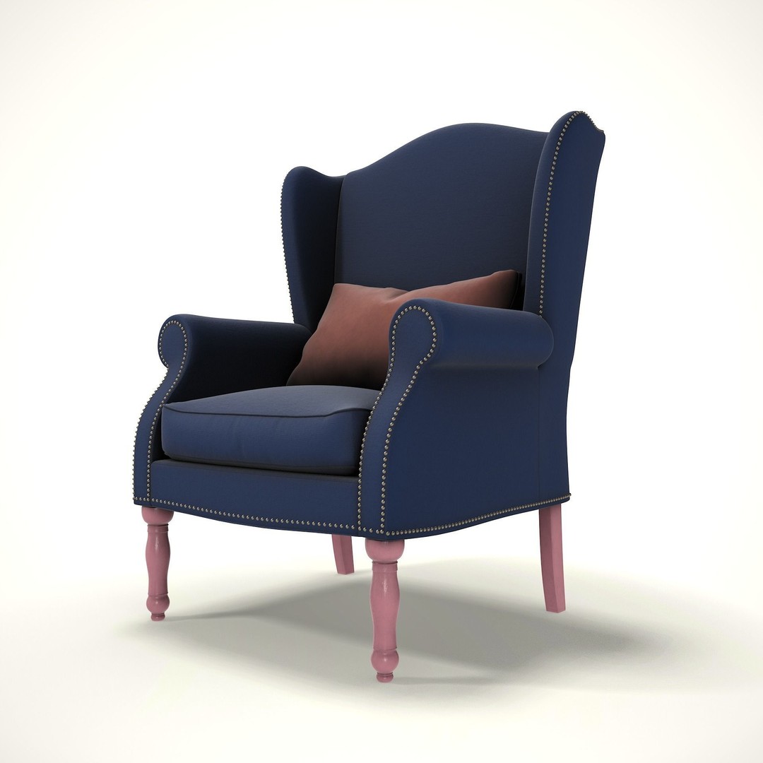 Wingback Chair 3D Model – Cozy Low Poly Farmhouse Furniture, FBX - View 7