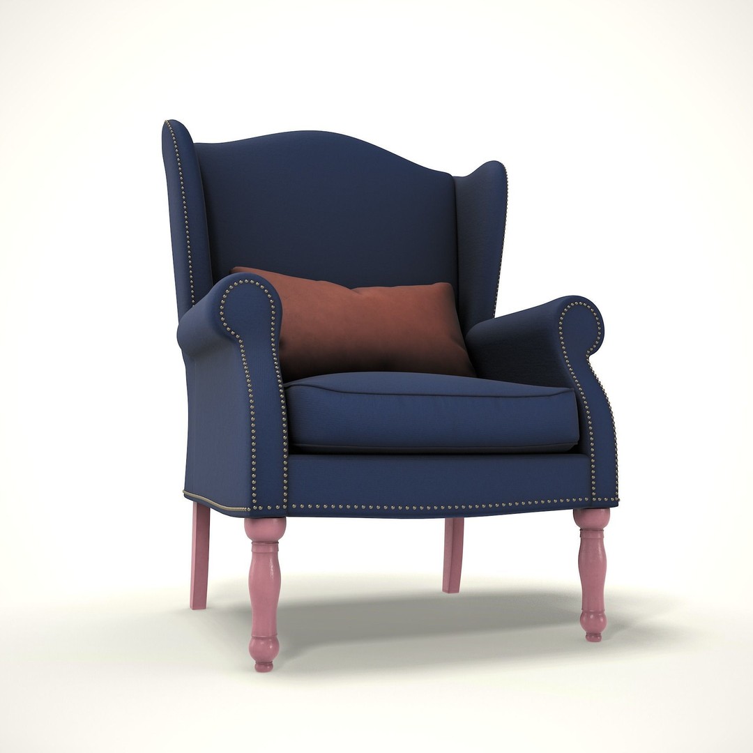 Wingback Chair 3D Model – Cozy Low Poly Farmhouse Furniture, FBX - View 8