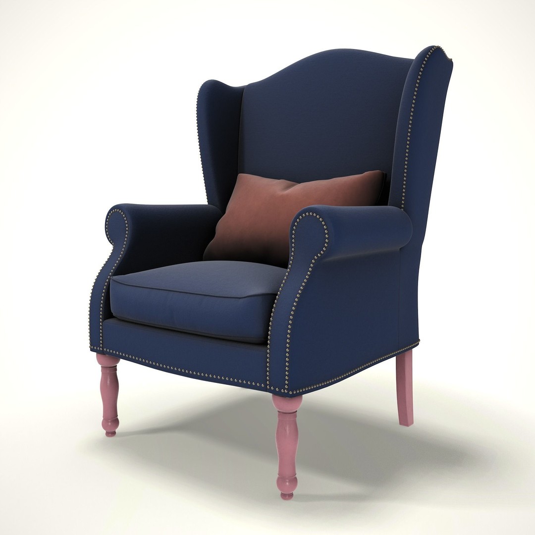 Wingback Chair 3D Model – Cozy Low Poly Farmhouse Furniture, FBX - View 9