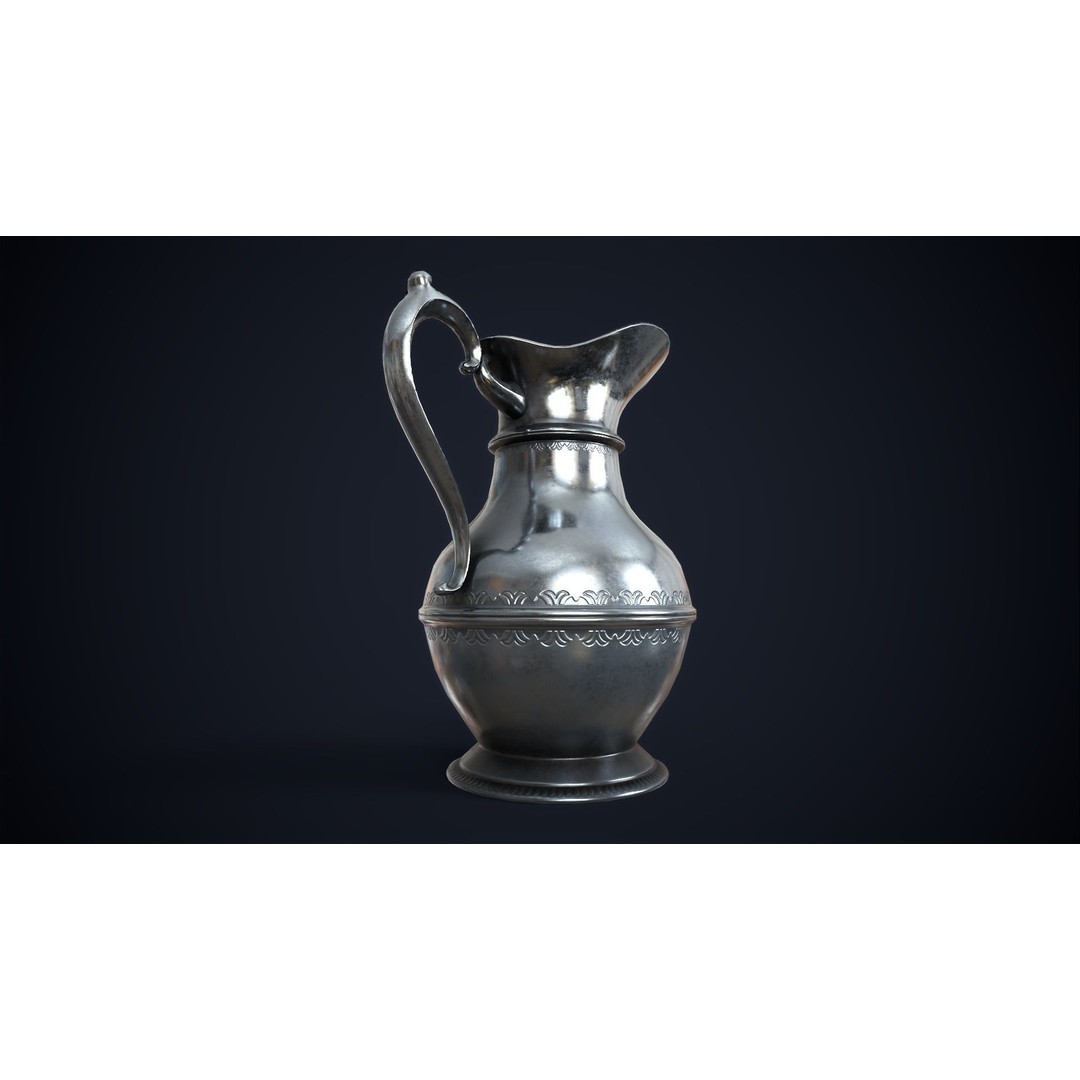 Vintage Metal Jug 3D Model – Low Poly Game Ready Asset, FBX, OBJ - View 4