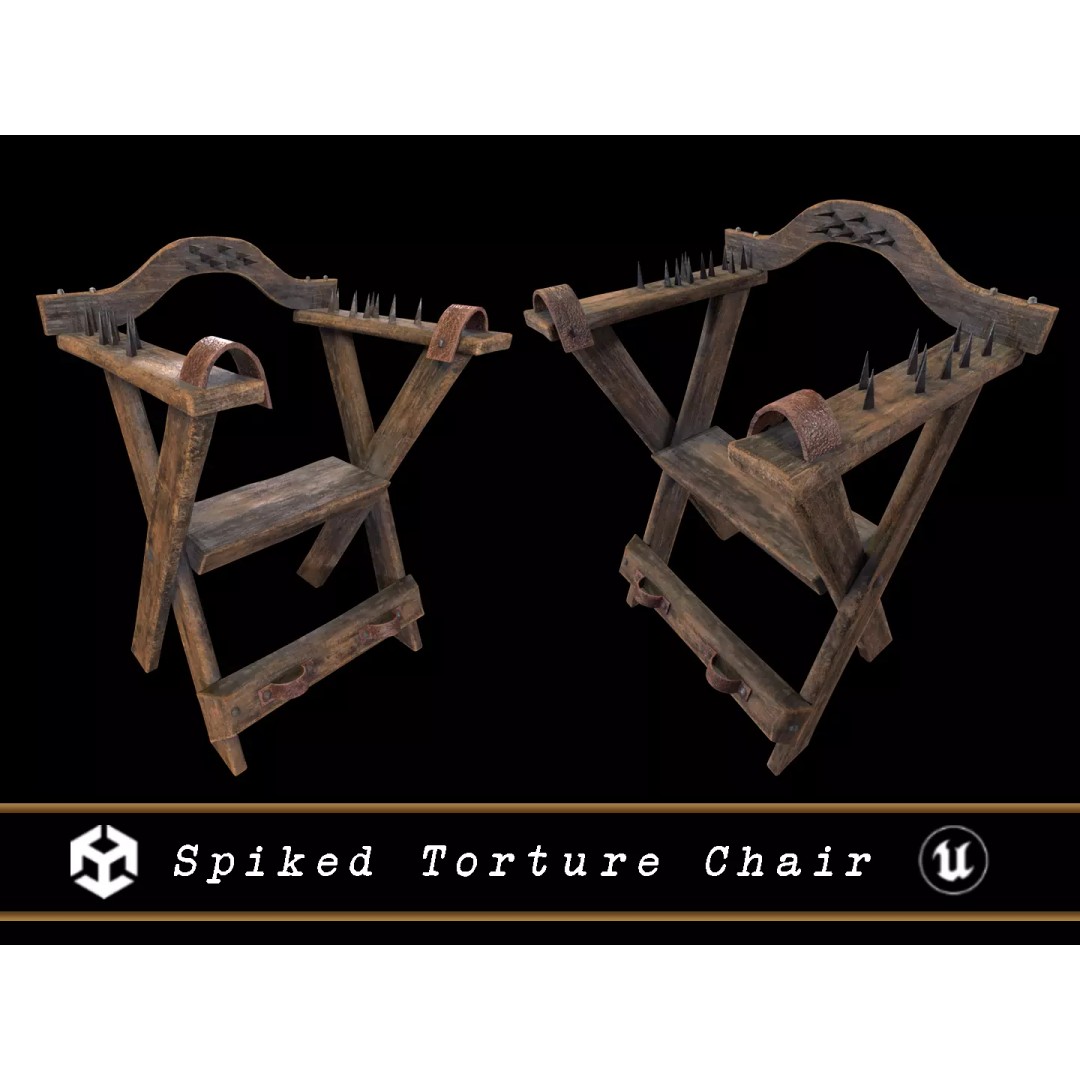 Spiked Torture Chair 3D Model – Low Poly Game Asset, FBX, OBJ - View 2