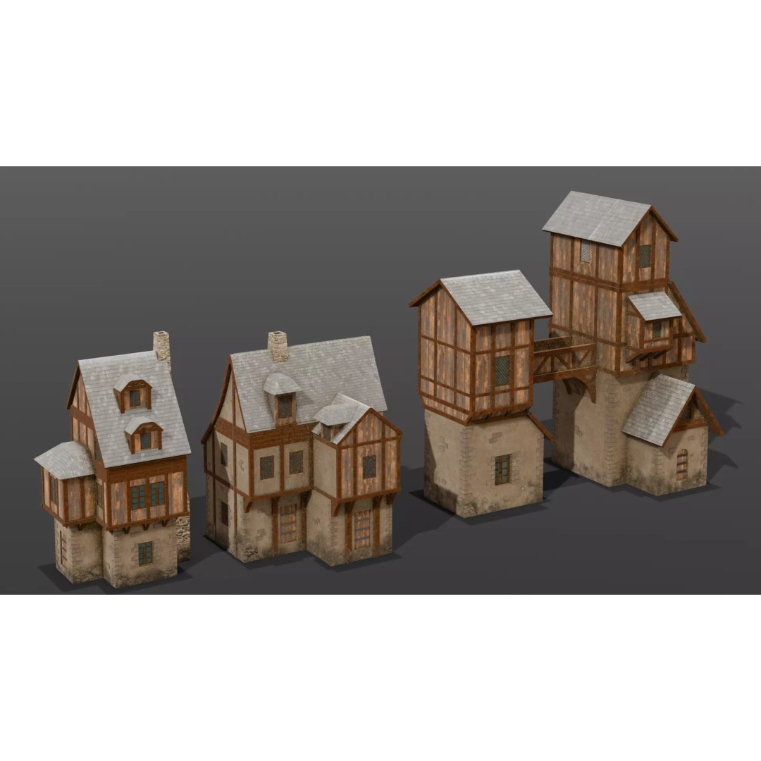 House Pack 3D Model – Low Poly Architectural Asset, FBX, PBR Textures - View 2