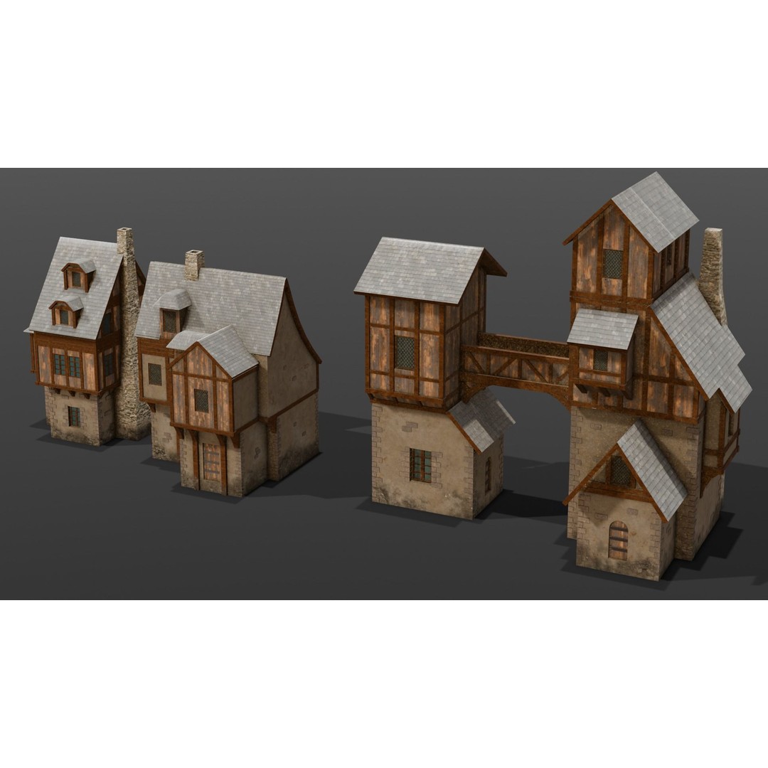 House Pack 3D Model – Low Poly Architectural Asset, FBX, PBR Textures - View 3