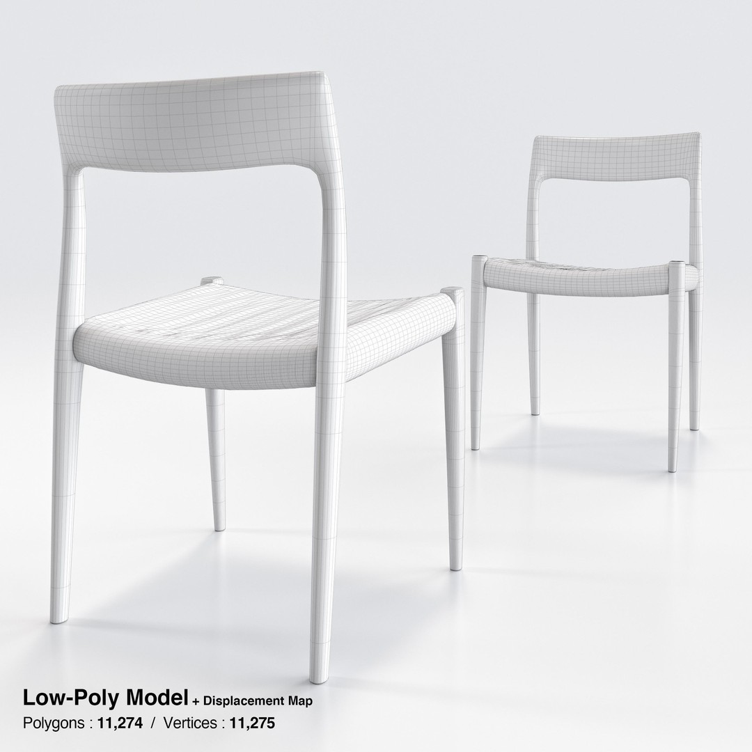 Niels Moller Model 77 Dining Chair 3D Model – Low Poly Teakwood Design, FBX, OBJ - View 15