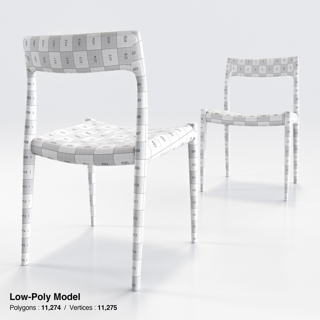 Niels Moller Model 77 Dining Chair 3D Model – Low Poly Teakwood Design, FBX, OBJ - View 16