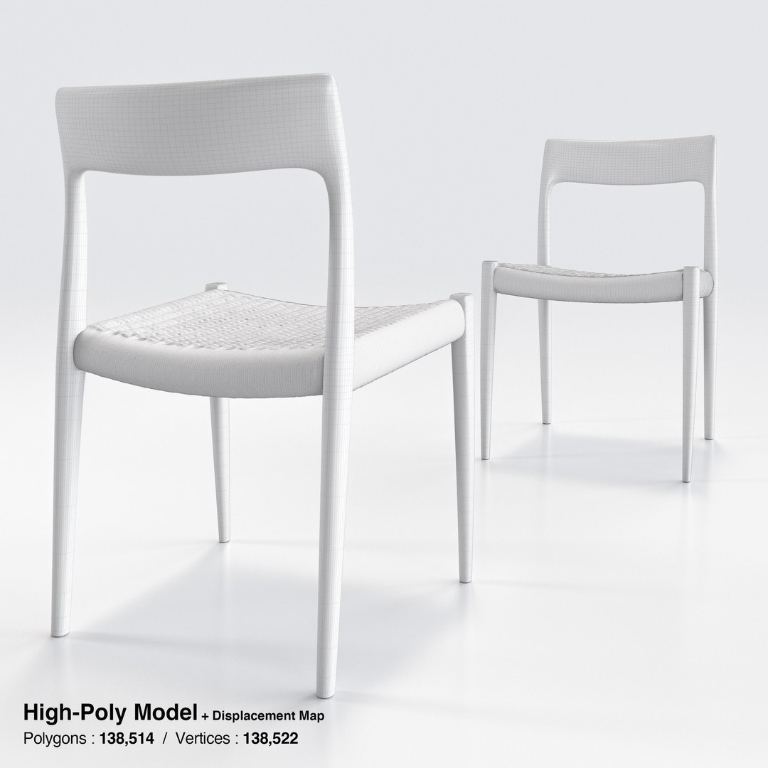 Niels Moller Model 77 Dining Chair 3D Model – Low Poly Teakwood Design, FBX, OBJ - View 18