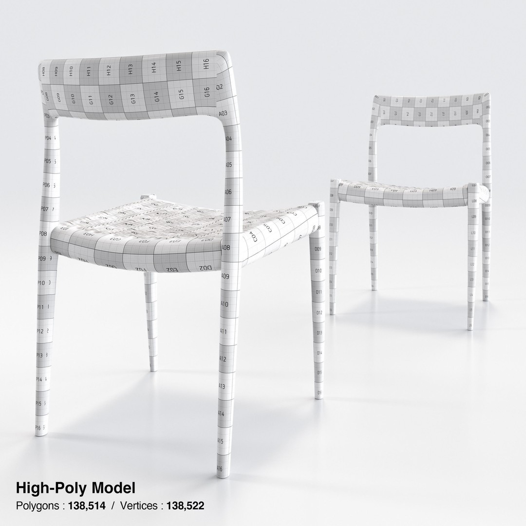 Niels Moller Model 77 Dining Chair 3D Model – Low Poly Teakwood Design, FBX, OBJ - View 19