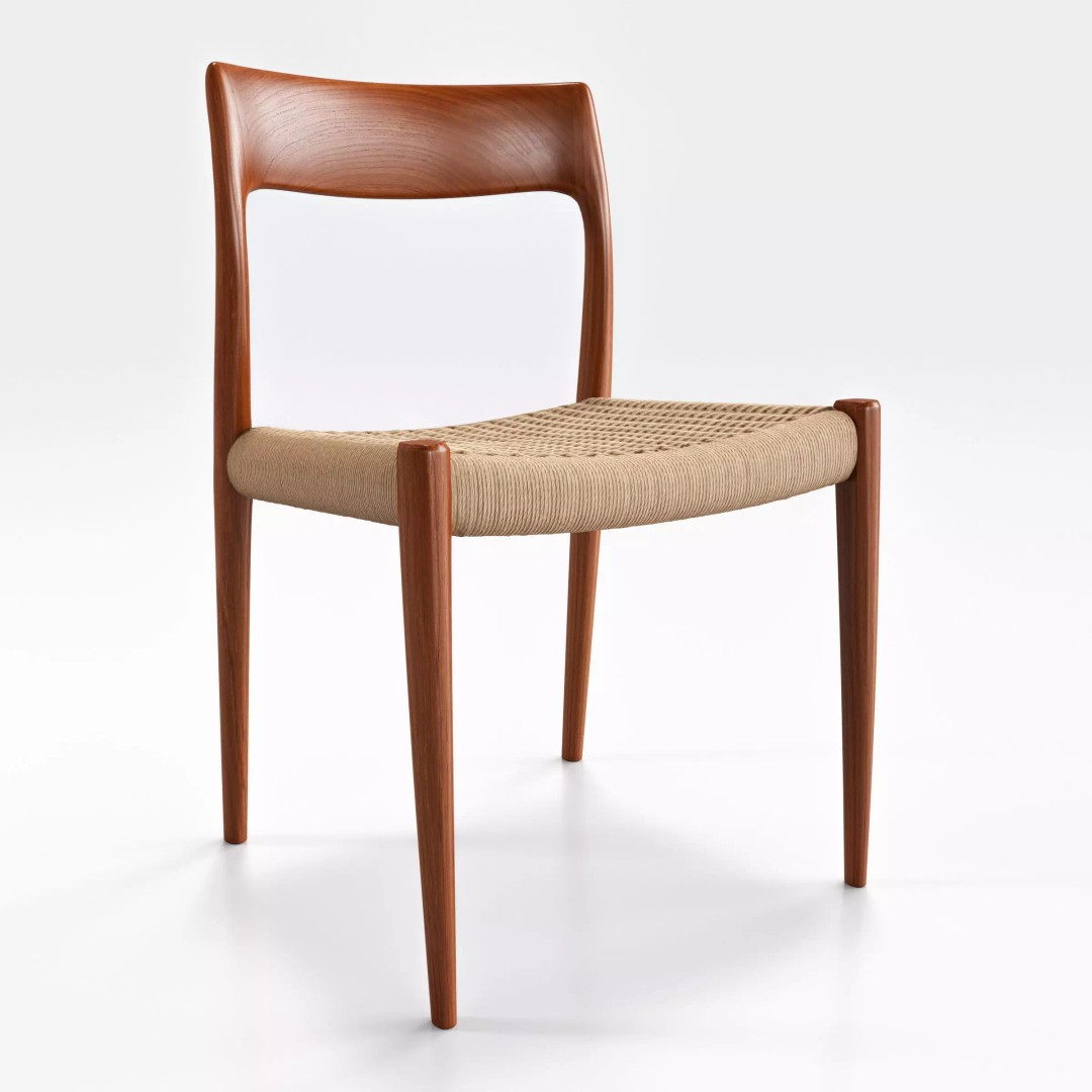 Niels Moller Model 77 Dining Chair 3D Model – Low Poly Teakwood Design, FBX, OBJ - View 2