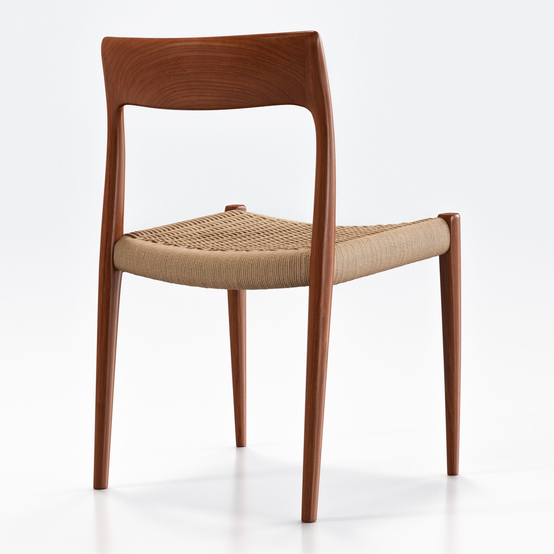 Niels Moller Model 77 Dining Chair 3D Model – Low Poly Teakwood Design, FBX, OBJ - View 3