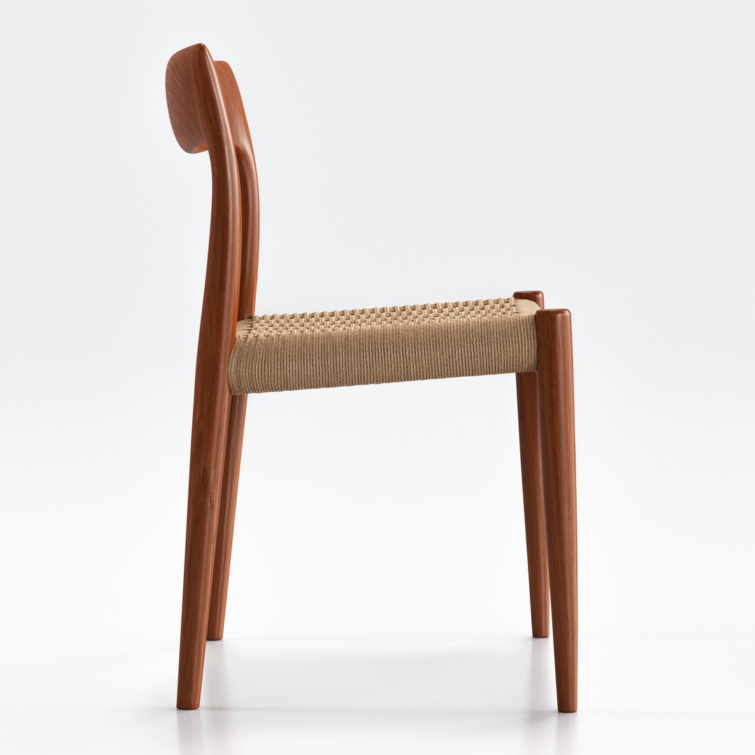 Niels Moller Model 77 Dining Chair 3D Model – Low Poly Teakwood Design, FBX, OBJ - View 4