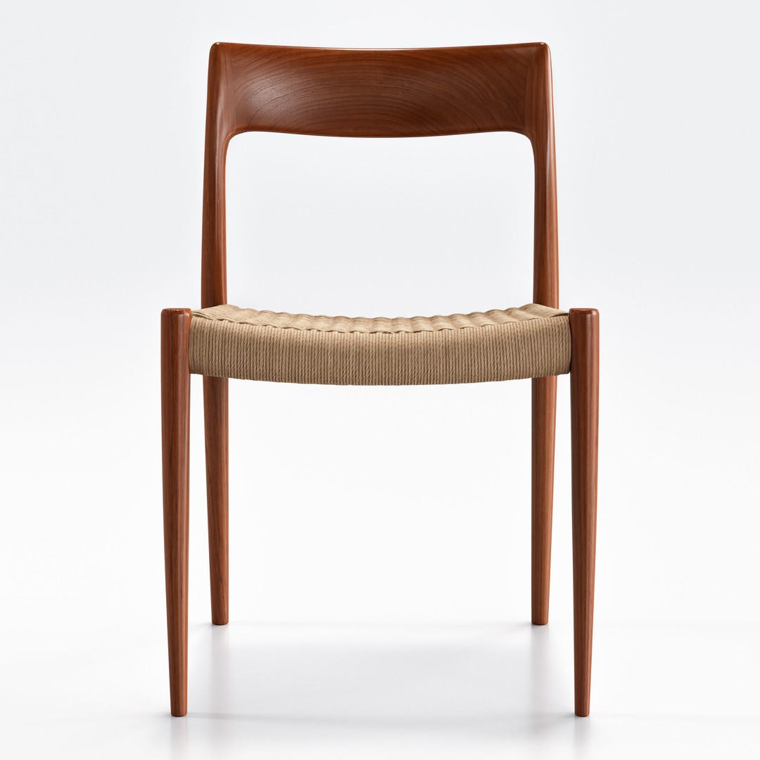 Niels Moller Model 77 Dining Chair 3D Model – Low Poly Teakwood Design, FBX, OBJ - View 5