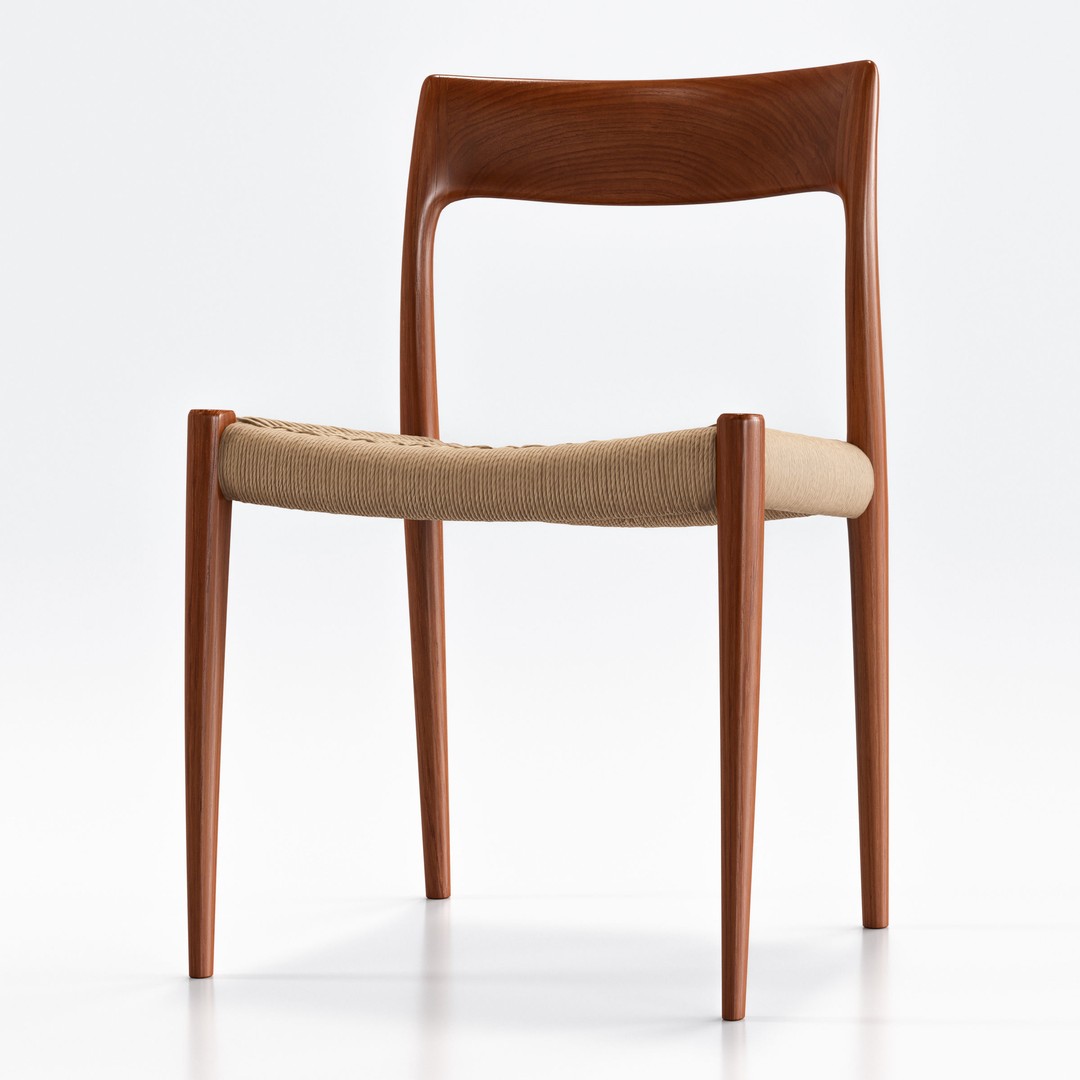 Niels Moller Model 77 Dining Chair 3D Model – Low Poly Teakwood Design, FBX, OBJ - View 7