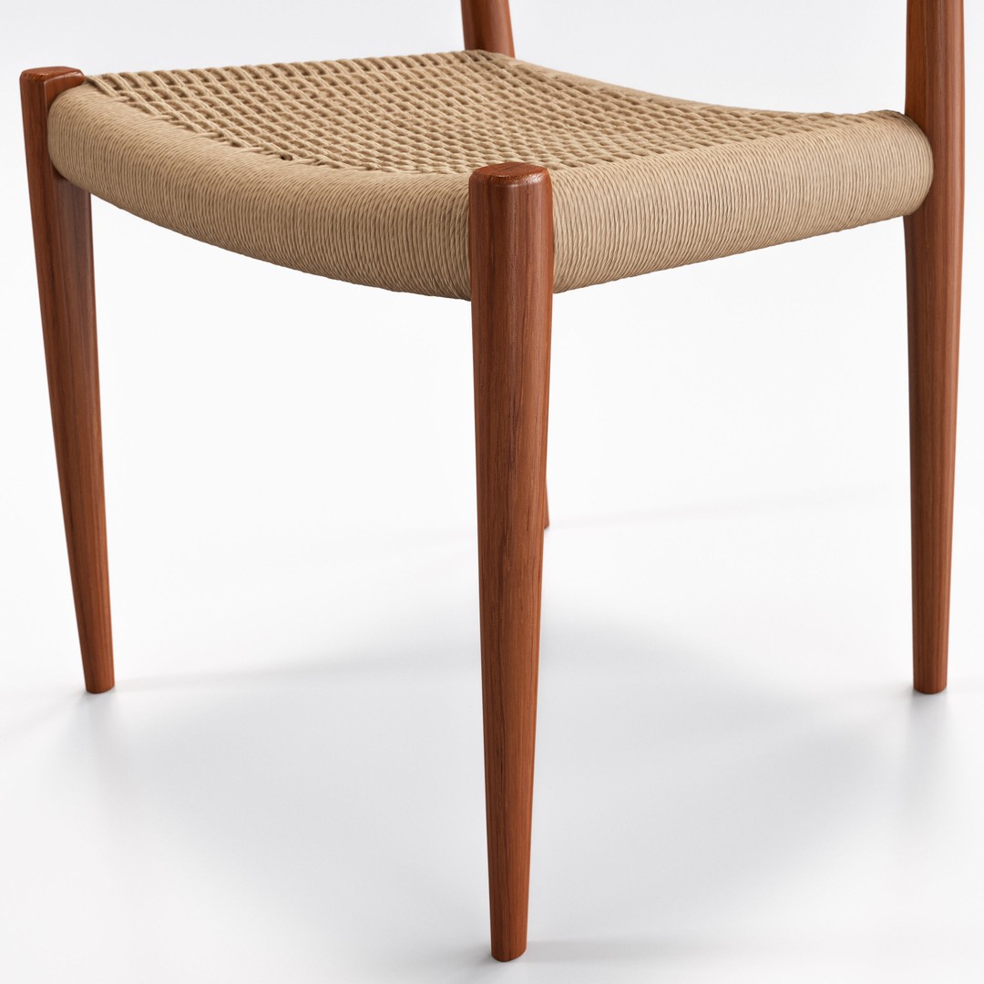 Niels Moller Model 77 Dining Chair 3D Model – Low Poly Teakwood Design, FBX, OBJ - View 8