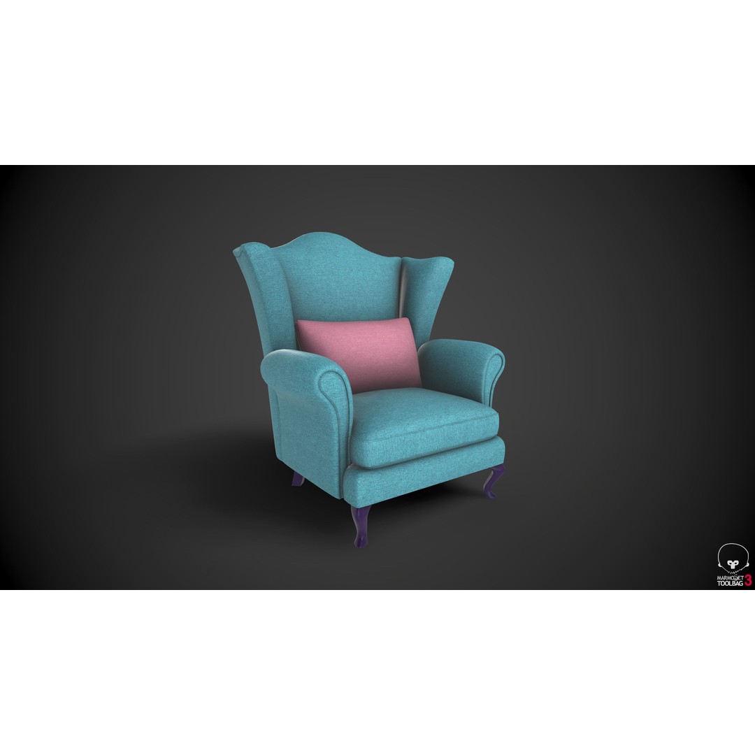 Wingback Chair 3D Model – Low Poly PBR Furniture Asset, FBX - View 3