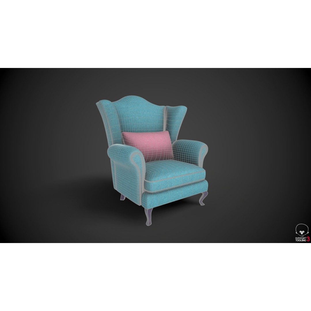 Wingback Chair 3D Model – Low Poly PBR Furniture Asset, FBX - View 4