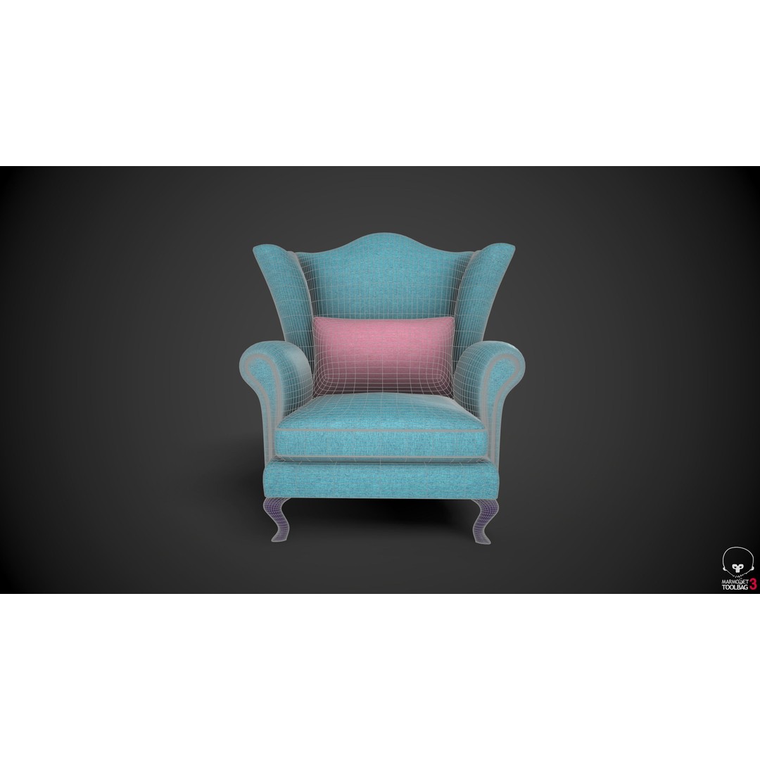 Wingback Chair 3D Model – Low Poly PBR Furniture Asset, FBX - View 6