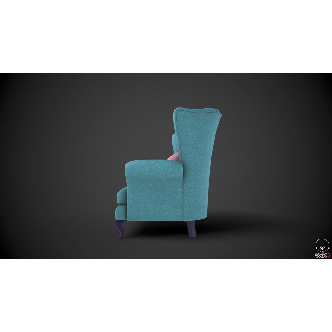 Wingback Chair 3D Model – Low Poly PBR Furniture Asset, FBX - View 7