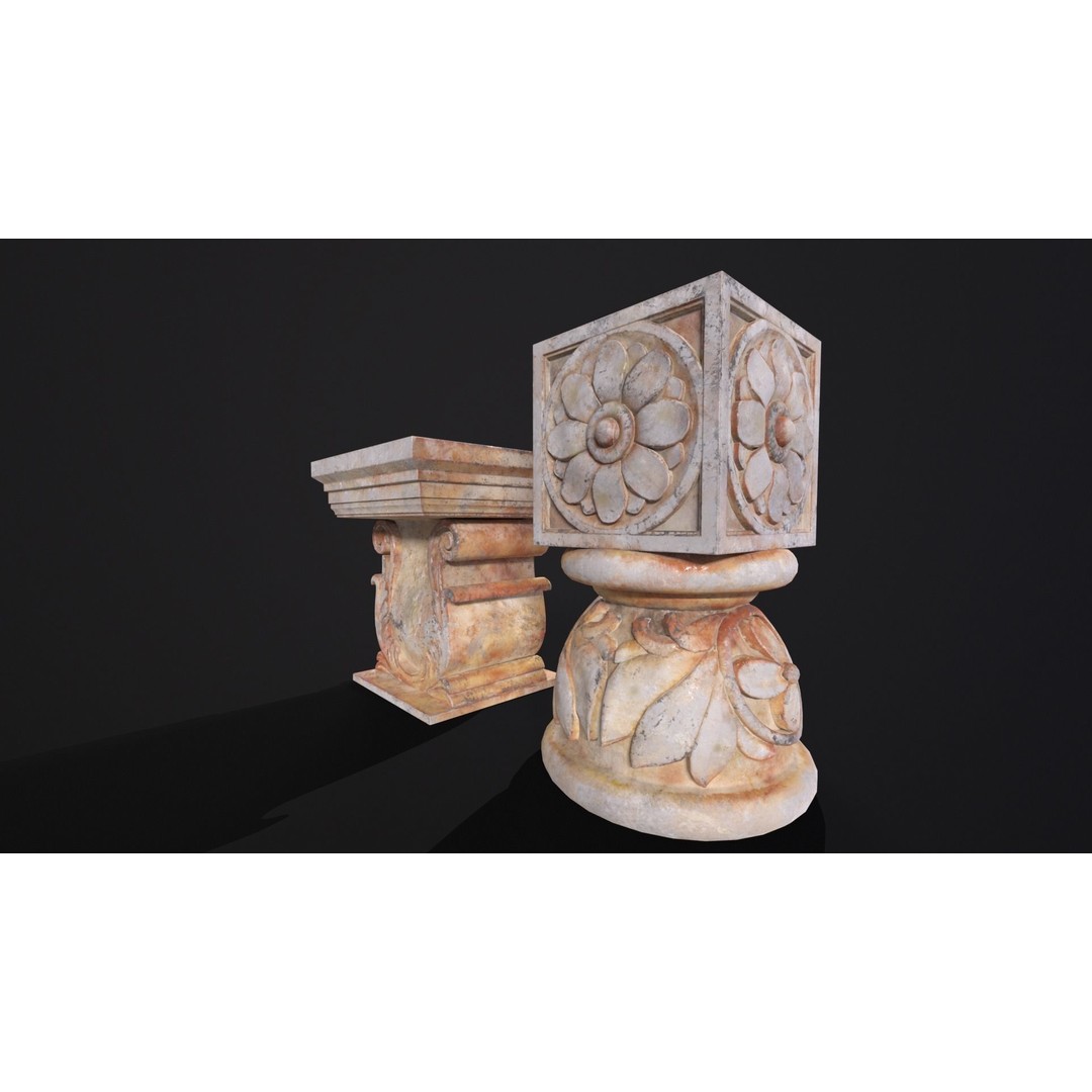 Marble Floral Garden Decoration 3D Model – Low Poly PBR Asset, FBX, OBJ - View 11