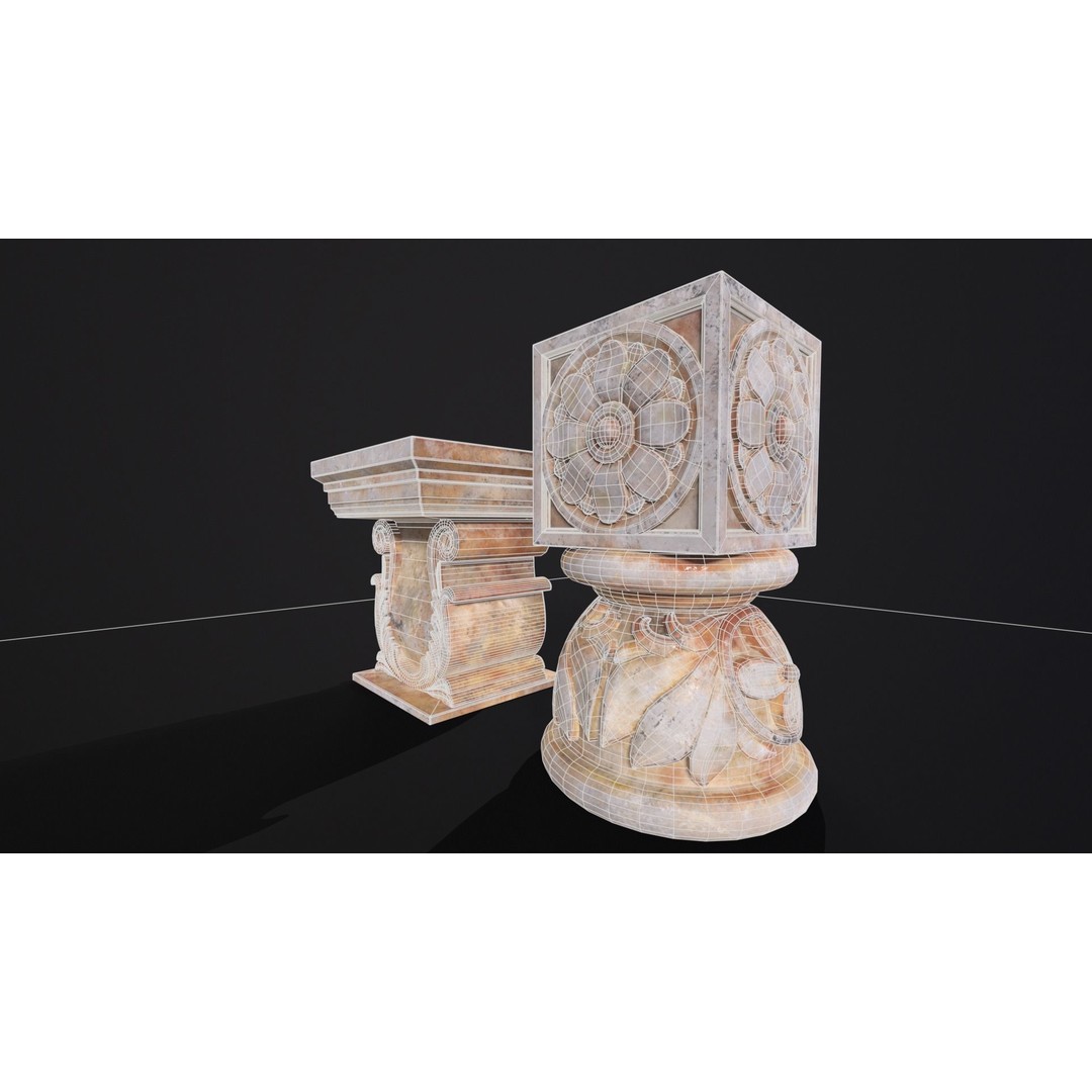 Marble Floral Garden Decoration 3D Model – Low Poly PBR Asset, FBX, OBJ - View 12