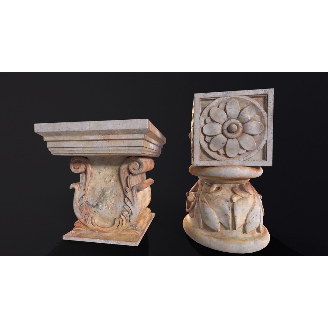 Marble Floral Garden Decoration 3D Model – Low Poly PBR Asset, FBX, OBJ - View 13