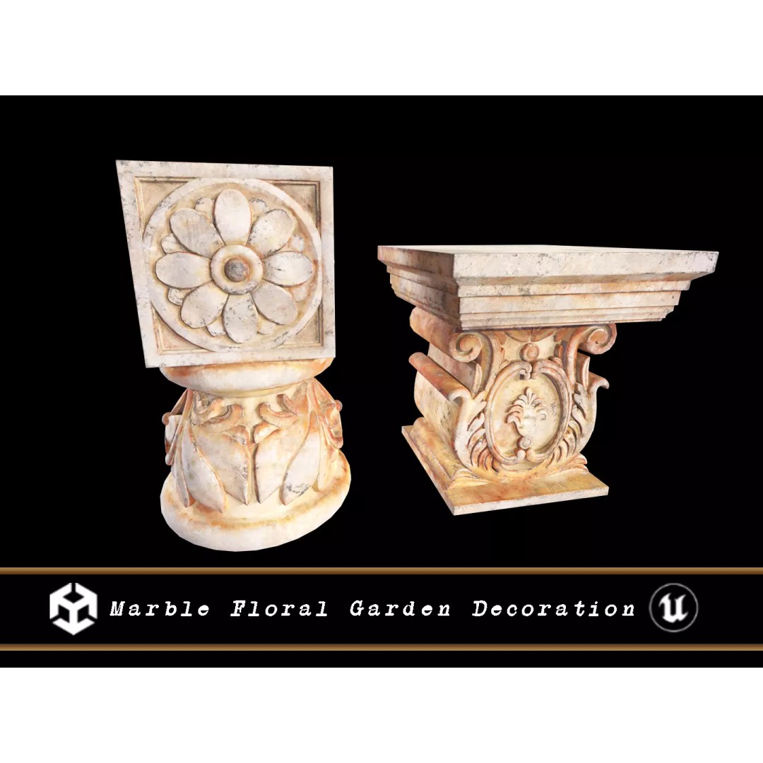Marble Floral Garden Decoration 3D Model – Low Poly PBR Asset, FBX, OBJ - View 2